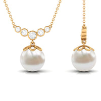 Round Freshwater Pearl Designer Necklace with Bezel Set Diamond