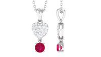 Real Ruby and Diamond Heart Drop Pendant