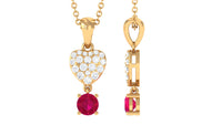 Real Ruby and Diamond Heart Drop Pendant
