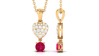Real Ruby and Diamond Heart Drop Pendant