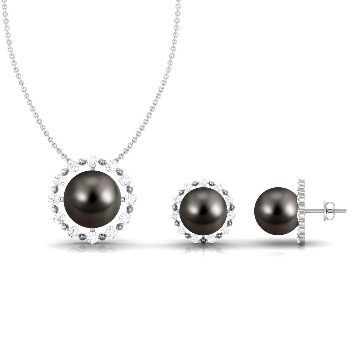24 Carat Tahitian Black Pearl Modern Necklace and Earrings Set