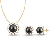 24 Carat Tahitian Black Pearl Modern Necklace and Earrings Set