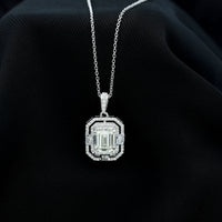 Vintage Style Emerald Cut Moissanite Halo Pendant Necklace