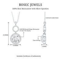 2 Carat Round Moissanite Wedding Dangle Necklace with Halo