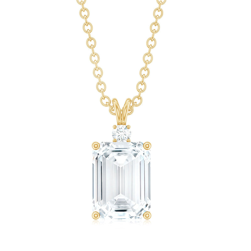 Elegant 1.8 carat solitaire moissanite emerald cut pendant necklace by Rosec Jewels, showcasing a sparkling gemstone and sleek chain.