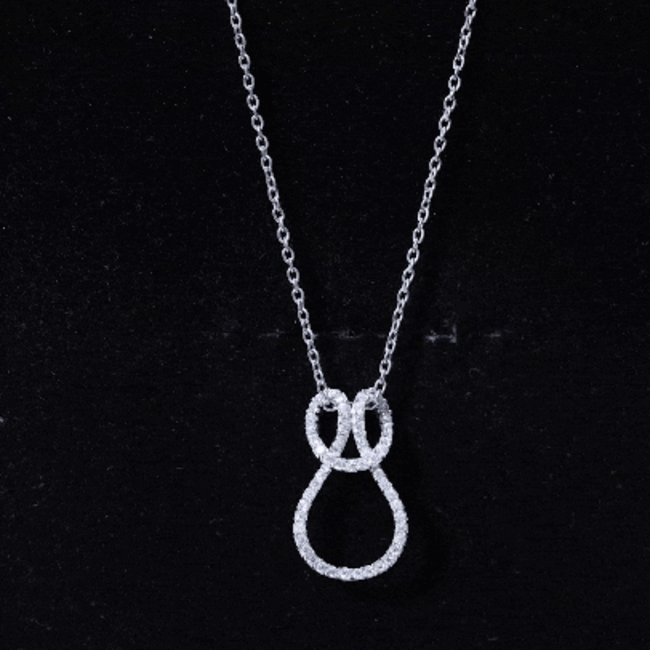 Silver twisted infinity necklace with a sparkling certified moissanite pendant, featuring a delicate chain from Rosec Jewels.