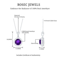 Natural 2 Carat Amethyst Pendant Necklace with Diamond Halo