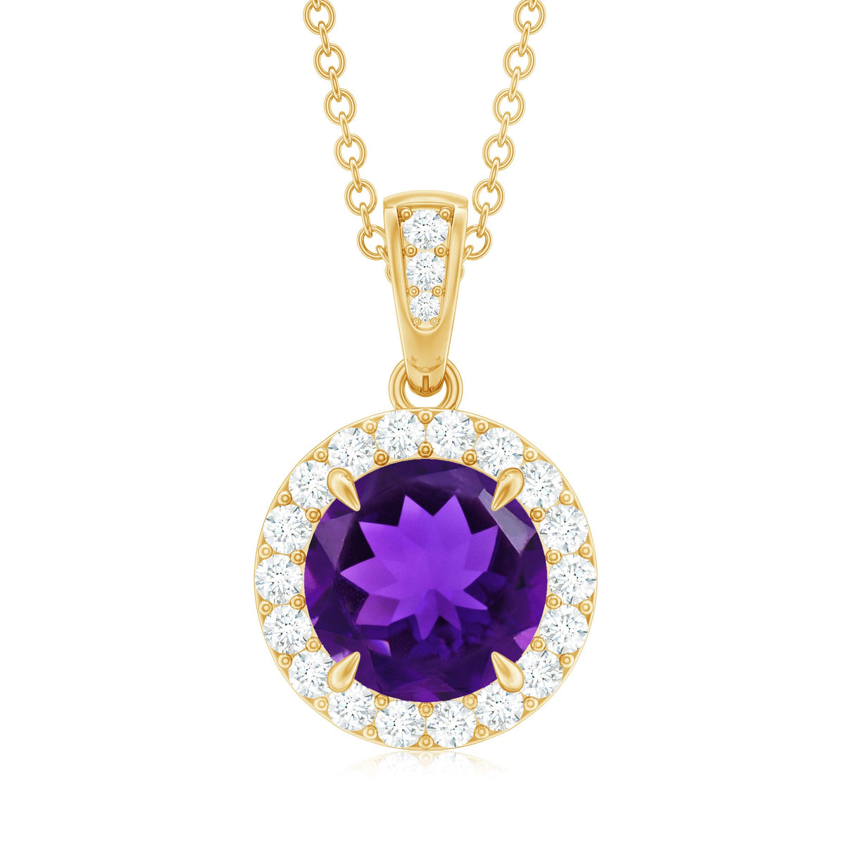 Natural 2 Carat Amethyst Pendant Necklace with Diamond Halo