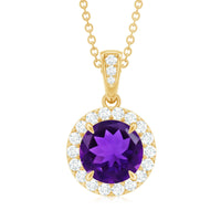 Natural 2 Carat Amethyst Pendant Necklace with Diamond Halo