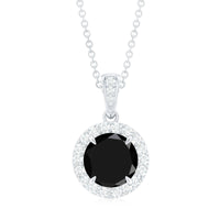 Real 2 Carat Black Onyx Pendant Necklace with Diamond Halo