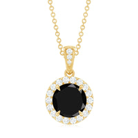 Real 2 Carat Black Onyx Pendant Necklace with Diamond Halo
