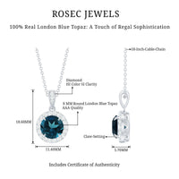 2 Carat London Blue Topaz Round Halo Pendant with Diamond