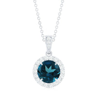 2 Carat London Blue Topaz Round Halo Pendant with Diamond