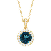 2 Carat London Blue Topaz Round Halo Pendant with Diamond