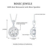 Round Moissanite Classic Halo Pendant Necklace