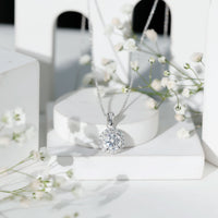 Round Moissanite Classic Halo Pendant Necklace