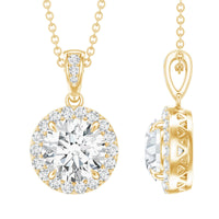 Round Moissanite Classic Halo Pendant Necklace