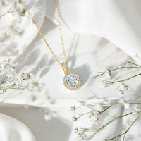 Round Moissanite Classic Halo Pendant Necklace