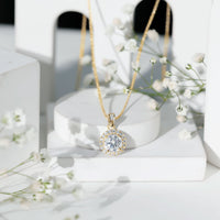 Round Moissanite Classic Halo Pendant Necklace