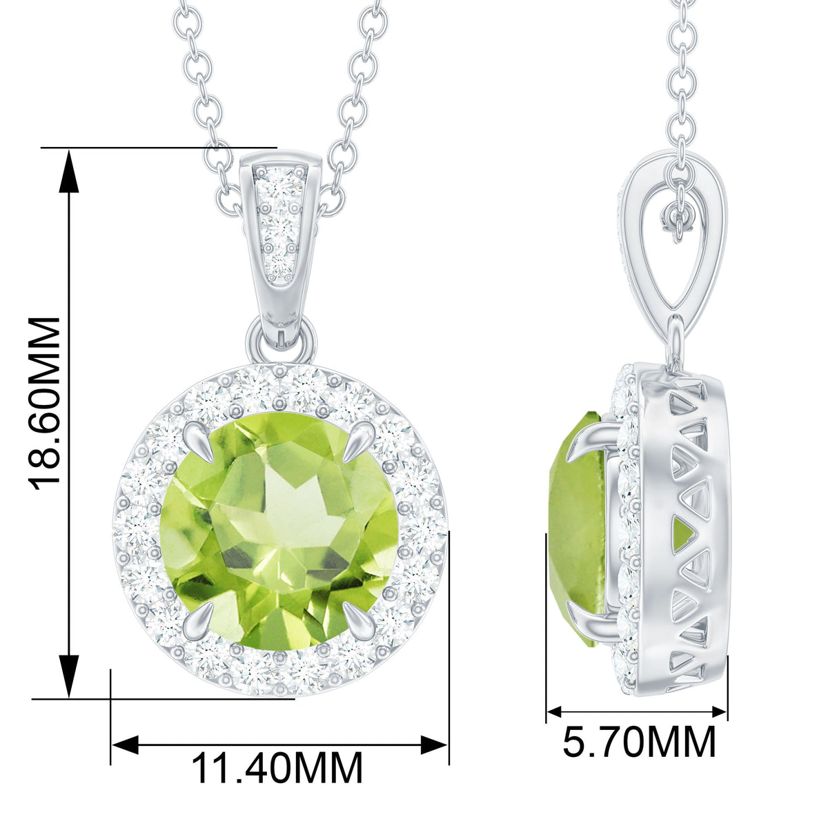 2 Carat Round Peridot and Diamond Halo Pendant Necklace