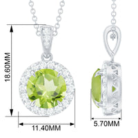 2 Carat Round Peridot and Diamond Halo Pendant Necklace