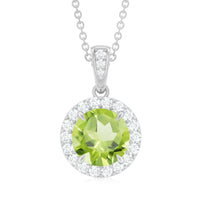2 Carat Round Peridot and Diamond Halo Pendant Necklace