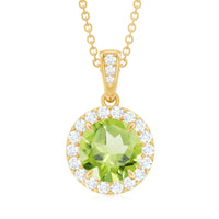 2 Carat Round Peridot and Diamond Halo Pendant Necklace