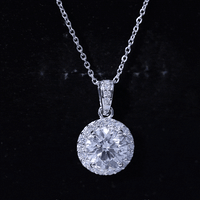 Certified 8 MM Round Cubic Zirconia Halo Necklace with Chain