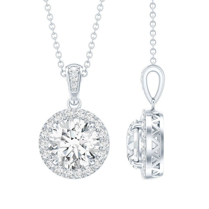 Rosec Jewels 8mm round cubic zirconia halo pendant with chain, showcasing sparkling jewelry with elegant design.