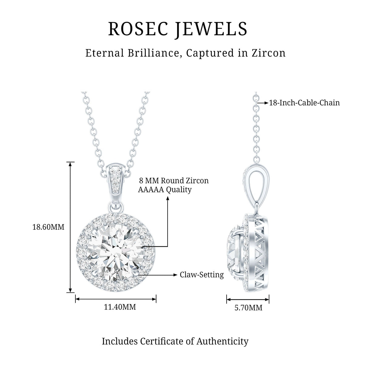 Round Cubic Zirconia Classic Halo Pendant