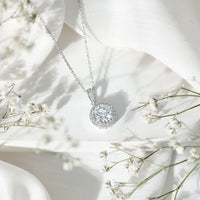 Certified 8 MM Round Cubic Zirconia Halo Necklace with Chain