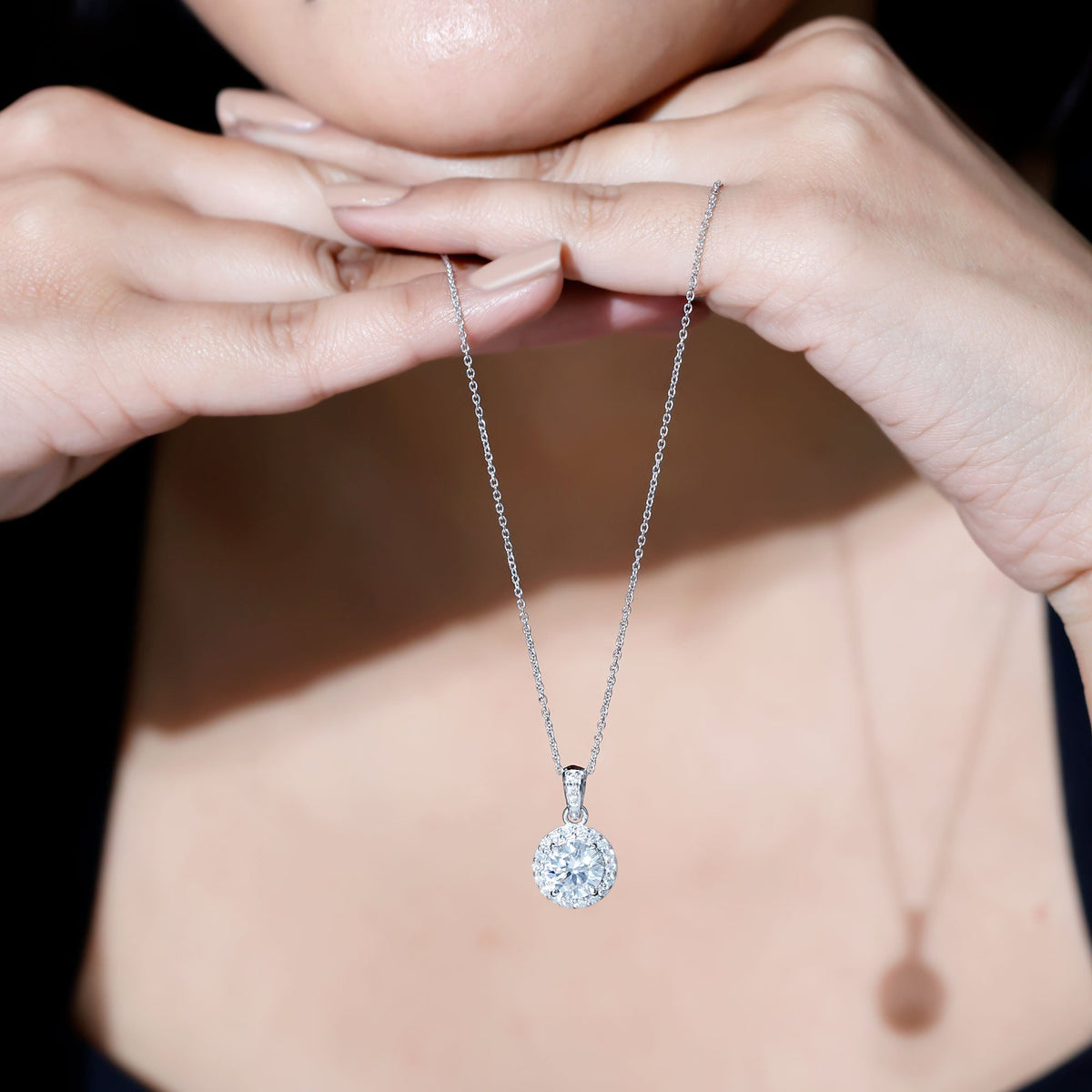 Certified 8 MM Round Cubic Zirconia Halo Necklace with Chain