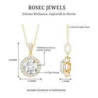 Round Cubic Zirconia Classic Halo Pendant