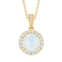 Claw Set 0.85 Carat Round Moonstone and Diamond Halo Pendant