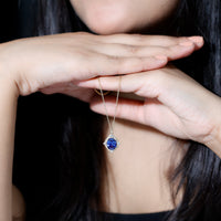 Lab Grown Blue Sapphire and Diamond Vintage Necklace