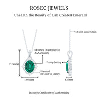 Certified 3 Carat Oval Lab Emerald and Diamond Vintage Necklace