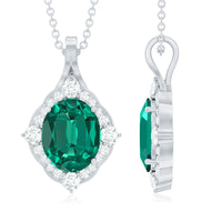 Certified 3 Carat Oval Lab Emerald and Diamond Vintage Necklace