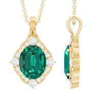Certified 3 Carat Oval Lab Emerald and Diamond Vintage Necklace