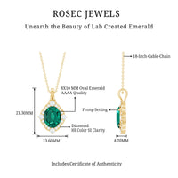 Certified 3 Carat Oval Lab Emerald and Diamond Vintage Necklace