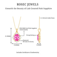 4 Carat Oval Lab Created Pink Sapphire Vintage Pendant with Diamonds