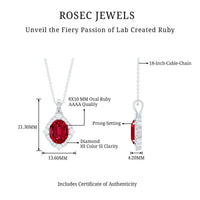 4 Carat Lab Grown Ruby Vintage Inspired Necklace with Diamond Halo