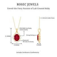 4 Carat Lab Grown Ruby Vintage Inspired Necklace with Diamond Halo
