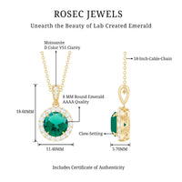 2 Carat Round Cut Lab Grown Emerald and Diamond Halo Necklace