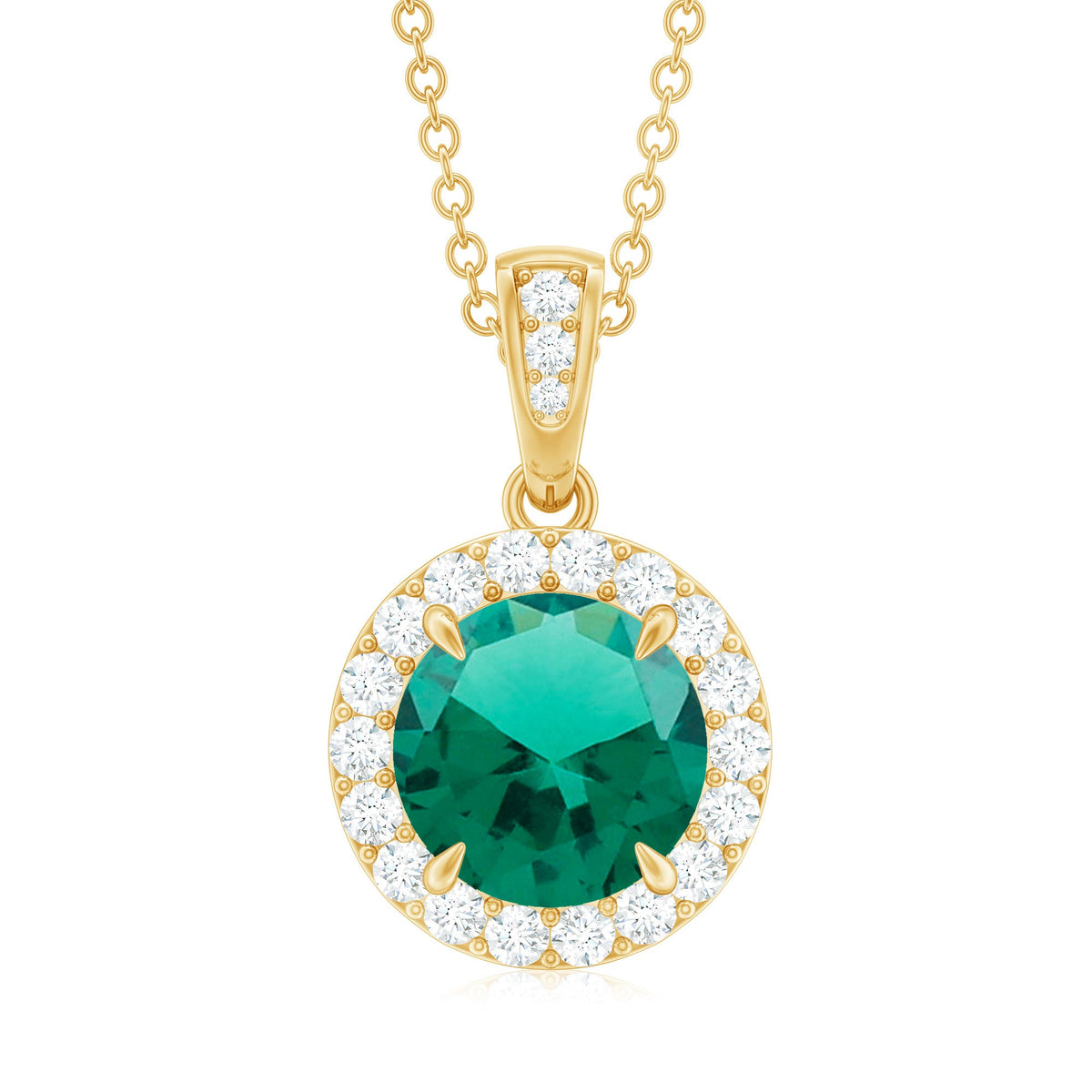 2 Carat Round Cut Lab Grown Emerald and Diamond Halo Necklace