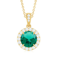 2 Carat Round Cut Lab Grown Emerald and Diamond Halo Necklace