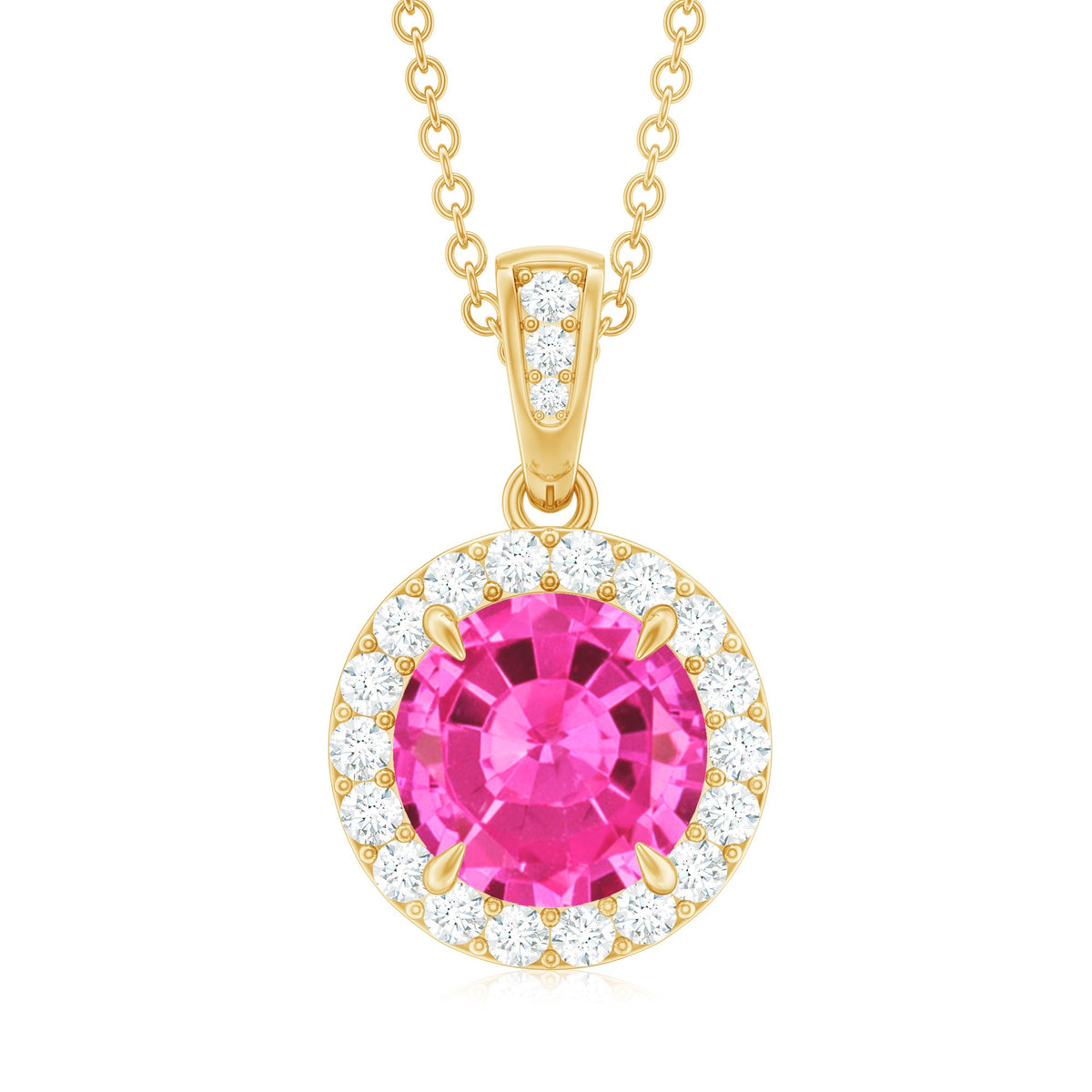 2.2 Carat Round Cut Lab Created Pink Sapphire and Diamond Necklace with Certificate