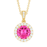 2.2 Carat Round Cut Lab Created Pink Sapphire and Diamond Necklace with Certificate