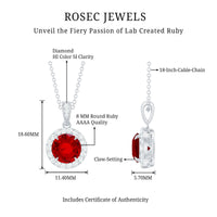 2.3 Carat Round Lab Created Ruby and Diamond Halo Pendant Necklace