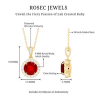 2.3 Carat Round Lab Created Ruby and Diamond Halo Pendant Necklace