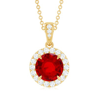 2.3 Carat Round Lab Created Ruby and Diamond Halo Pendant Necklace